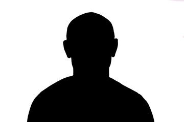 Silhouette of an adult young anonymous man on a white background