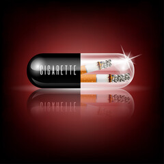 Cigarette in capsule black dangers of smoking. Smoking effect on human lung. Stop smoking, World No Tobacco Day. Realistic 3D vector EPS10 illustration.