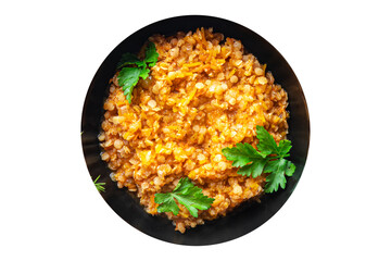 red lentils food vegetable stewed legumes and curry spices ready to eat meal snack on the table copy space food background