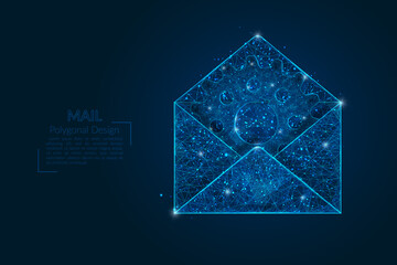 Abstract isolated image of a letter, mail or message interaction, business, connection. Polygonal illustration looks like stars in the blask night sky in spase or flying glass shards. Digital design © Katsiaryna
