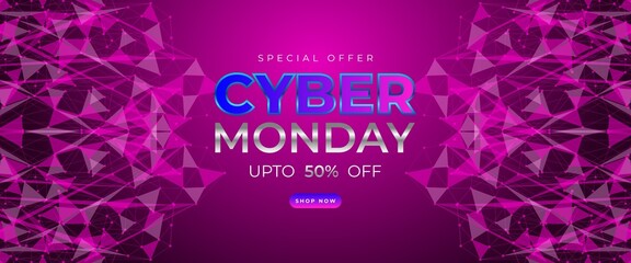 Cyber ​​Monday sale banner template with Futuristic design on dark background for advertising poster or business promotion