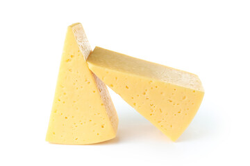 Hard cheese isolated on white background, close up