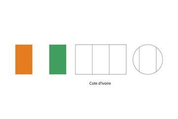 Cote d'Ivoire flag 3 versions, Vector illustration, Thin black line of rectangle and the circle on white background.