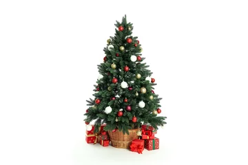 Möbelaufkleber Composition with Christmas tree and gifts isolated on white background © Atlas