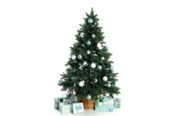 Poster Composition with Christmas tree and gifts isolated on white background © Atlas