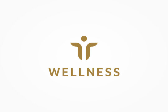 Wellness Logo Image. Balanced Human Body with Golden Color isolated on White Background. Flat Vector Logo Design Template Element can be used for Nature, Cosmetics, Healthcare and Beauty Logos.
