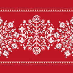 Scandinavian folk art christmas stamp pattern border vector. Floral Nordic style ornament decoration. Folklore flowers design for winter party invitation, holiday card, season sale banner. - 469508722