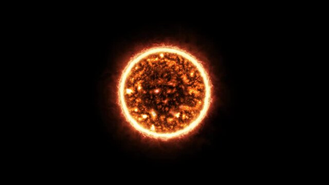 Sun animation. The red giant star isolated on a black background. Abstract space background, 3D render.