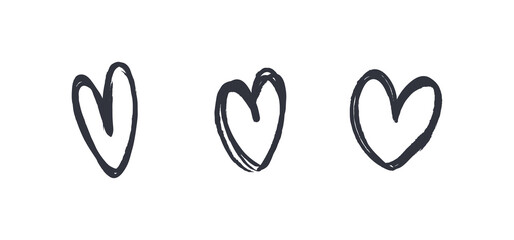 Hand drawn hearts. Set of heart illustrations. Doodle love sketched symbols.