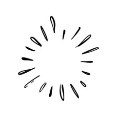 Star burst doodle design. Hand drawn sunburst. Shine light lines and sparks.