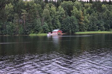 Fototapeta na wymiar Typical scandinavian red wooden house