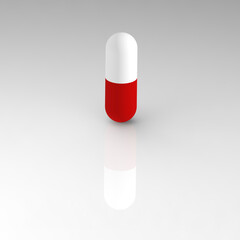 the capsule is highlighted on a white background with a reflection. square image. 3D rendering. 3D image