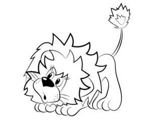 Cartoon lion hunts isolated on white background. Vector illustration.