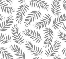 Vector floral seamless pattern. Gray twigs and leaves isolated on a white background. Floral elements in retro style.