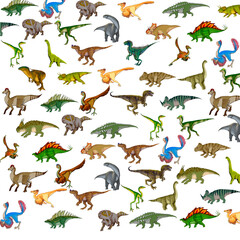 Set of realistic dinosaur illustrations with many colors on a white background