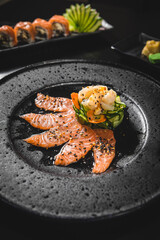 Perfect Sushi Japanese Asian Seafood Food Dish Menu Gourmet Restaurant Chef on Dark Background