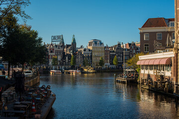 Fototapeta premium boats on the river Amstel 