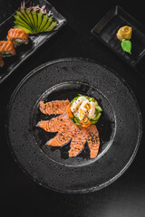Perfect Sushi Japanese Asian Seafood Food Dish Menu Gourmet Restaurant Chef on Dark Background