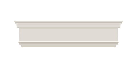 White skirting baseboard molding. Ceiling crown on white background. Plaster, wooden or styrofoam interior decor. Classic home design. Vector illustration. © Kusandra