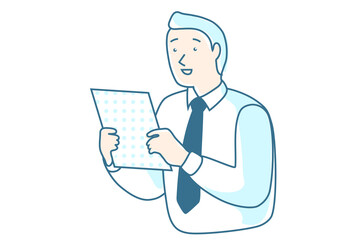 書類を見るビジネスマン　シンプルな線画