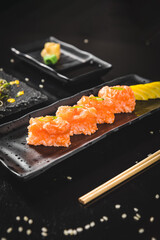 Perfect Sushi Japanese Asian Seafood Food Dish Menu Gourmet Restaurant Chef on Dark Background