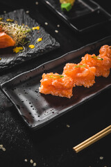 Perfect Sushi Japanese Asian Seafood Food Dish Menu Gourmet Restaurant Chef on Dark Background