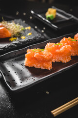 Perfect Sushi Japanese Asian Seafood Food Dish Menu Gourmet Restaurant Chef on Dark Background