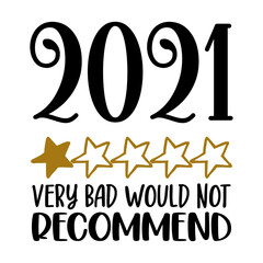 2021 very bad, not recommend - five start rate customer review quote. Lettering typography poster with text for self quarantine times. Hand letter script motivation catch word design. Xmas decoration
