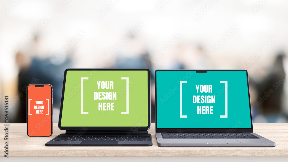 Poster Open laptop computer blank screen with clipping path on body and screen for easy replace you design you design mockup on white background.