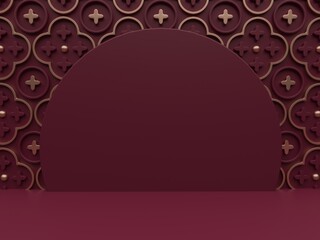 3D Rendering Seasonal or Christmas Studio Shot Product Display Background with Pattern Wall for Luxury or Festive Products.