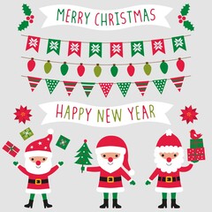 Fototapeta na wymiar Christmas vector clip art set, Santa Claus and decoration