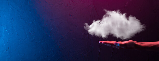 Hand holding icon cloud computing network and icon connection data information in hand. Cloud...
