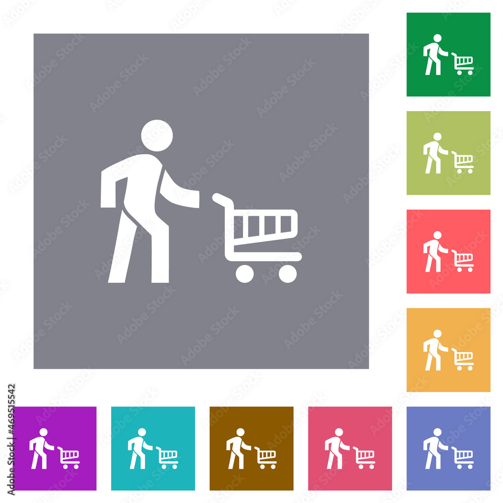 Wall mural shopping person with cart square flat icons