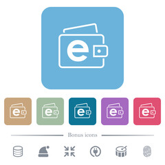 Electronic wallet outline flat icons on color rounded square backgrounds