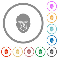 Face recognition flat icons with outlines