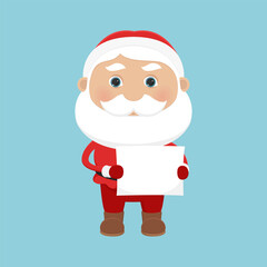 Santa Claus holding blank sheet of paper. Vector illustration.