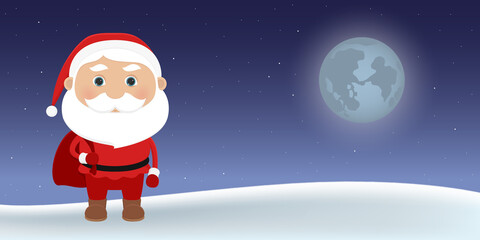 Santa Claus holding bag with presents. Vector illustration.