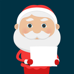 Santa holding blank sheet of paper. Vector illustration.