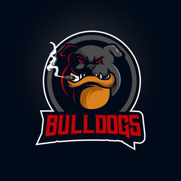 Bulldog mascot logo design vector with modern illustration concept style for badge, emblem and t shirt printing. Angry Dog illustration for sport, esport, gaming or team