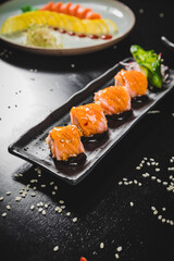 Perfect Sushi Japanese Asian Seafood Food Dish Menu Gourmet Restaurant Chef on Dark Background