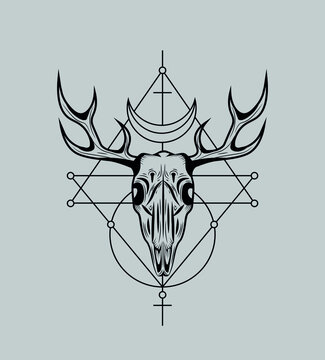Geometric tattoo design with deer skull.
