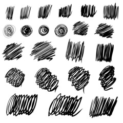 Set of vector feather strokes, black and white line painting flourish handwriting blot ink