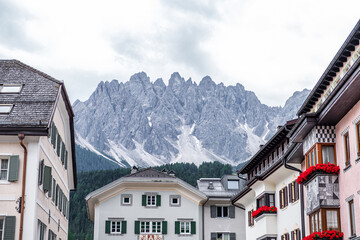 San Candido (Innichen) view with Baranci mountain in the Dolomites, South Tyrol, Italy