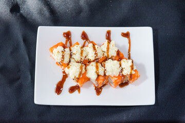 Sushi on black background