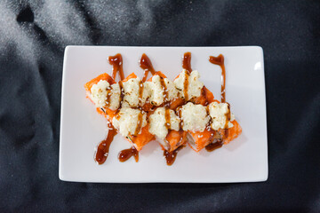 Sushi on black background