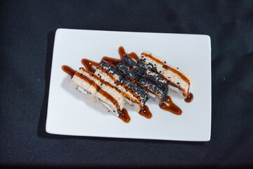 Sushi on black background