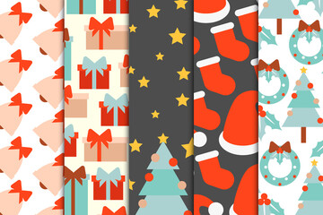 Collection set of Christmas theme seamless pattern in isolated vector illustration
