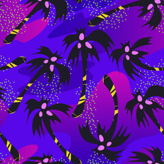 Fototapeta na wymiar Seamless pattern with chaotic palms with coconuts