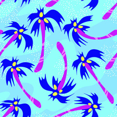 Fototapeta na wymiar Seamless pattern with chaotic palms with coconuts