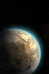 Vertical wallpaper of planet in space. Outer dark space wallpaper. Surface of planet . Sphere. View...